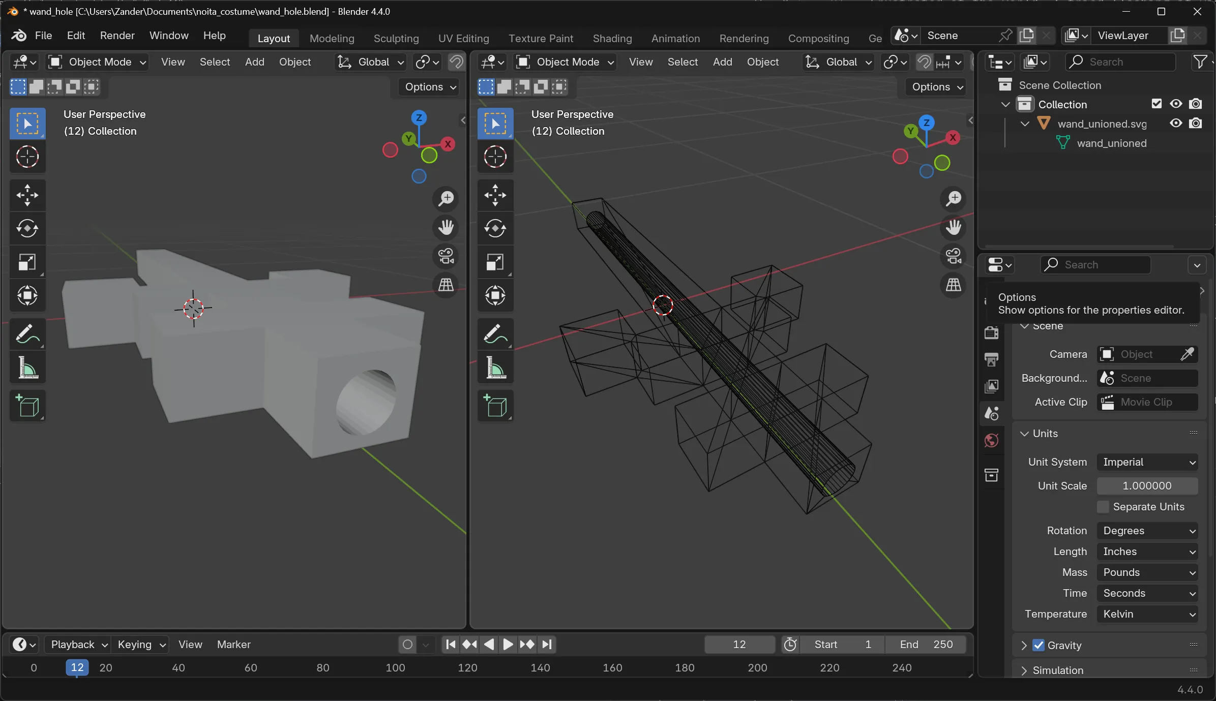 Wand with Roman candle hole