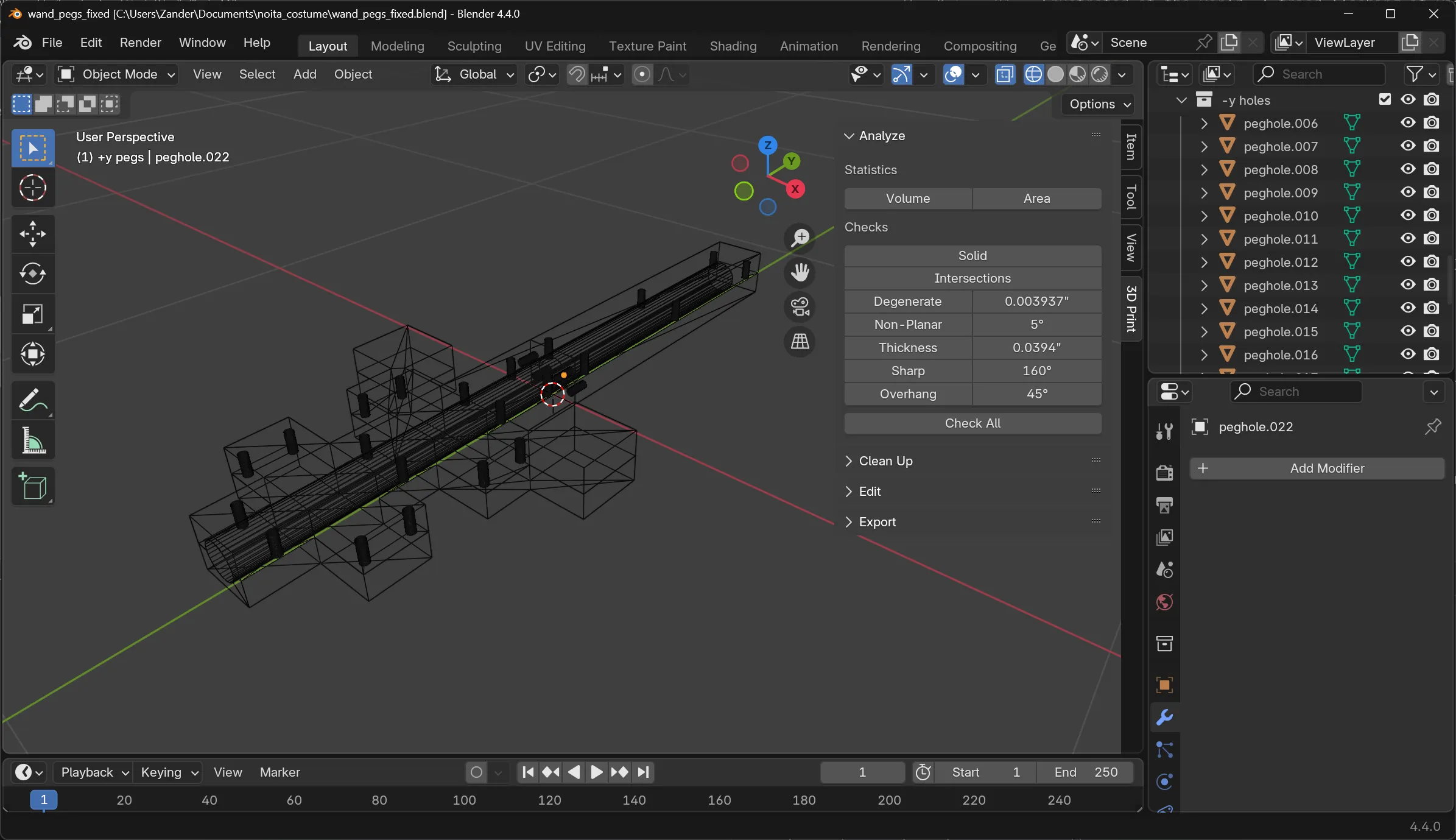 Alignment pegs across the model