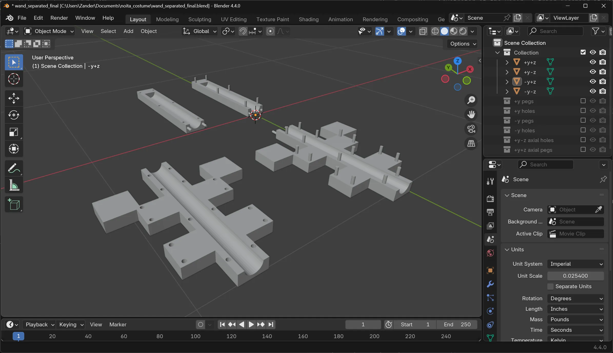 All the pieces in Blender