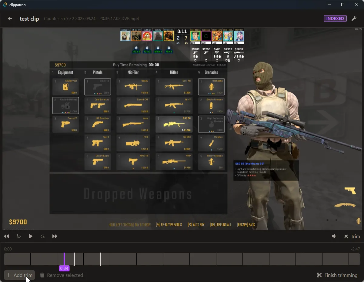 Clippatron's clip viewer/trimmer