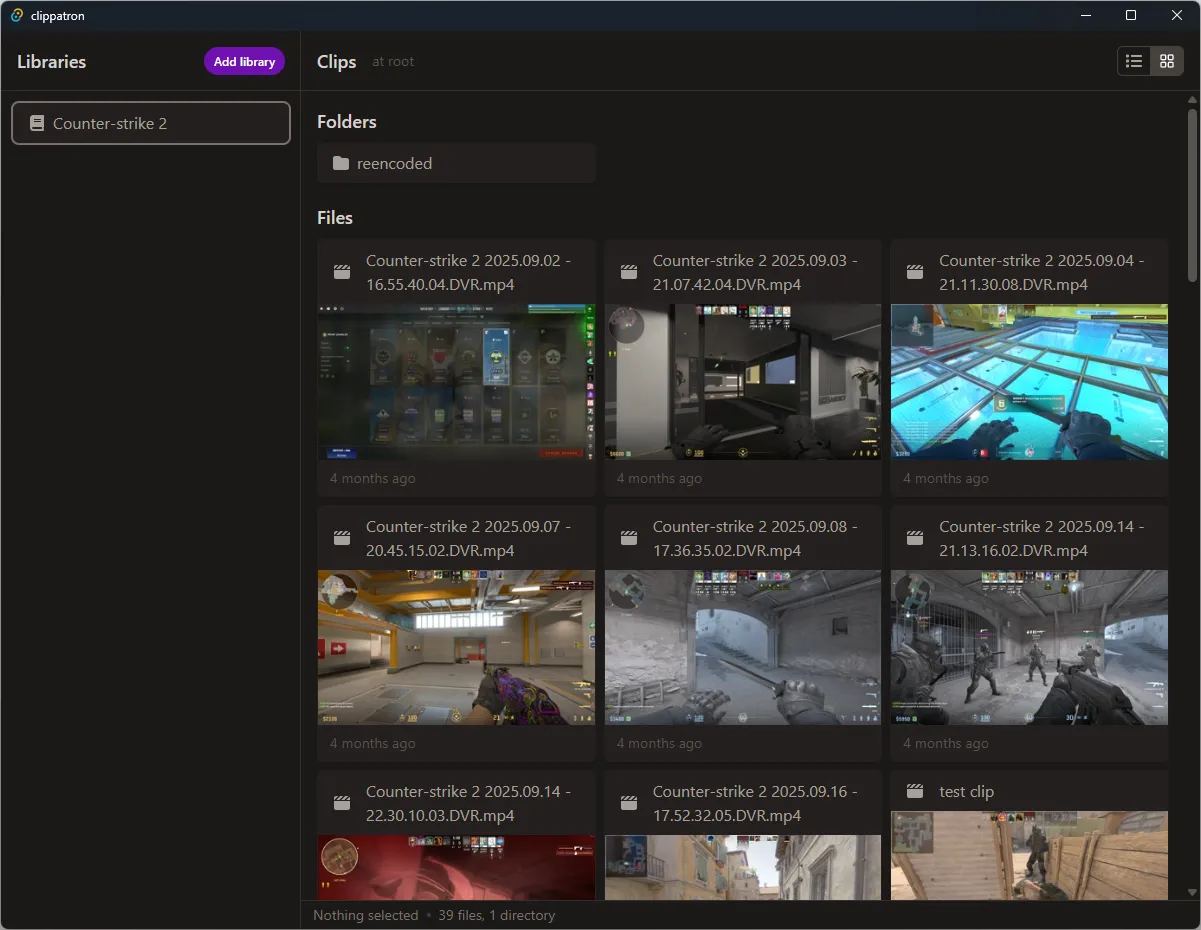 Clippatron's library view